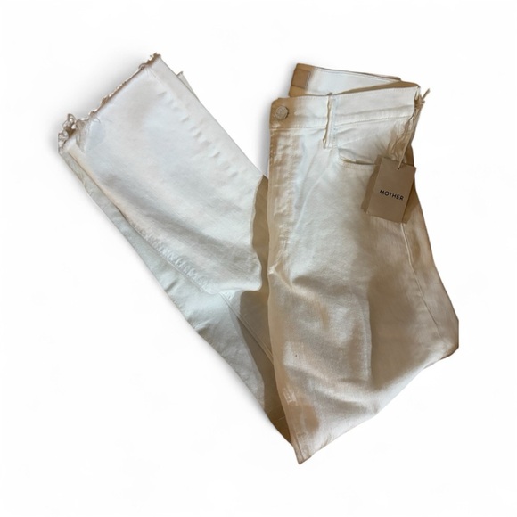 MOTHER Denim - Mother 'The Mid Rise' White Dazzler Ankle Fray Denim Jean Size 31 New with tags